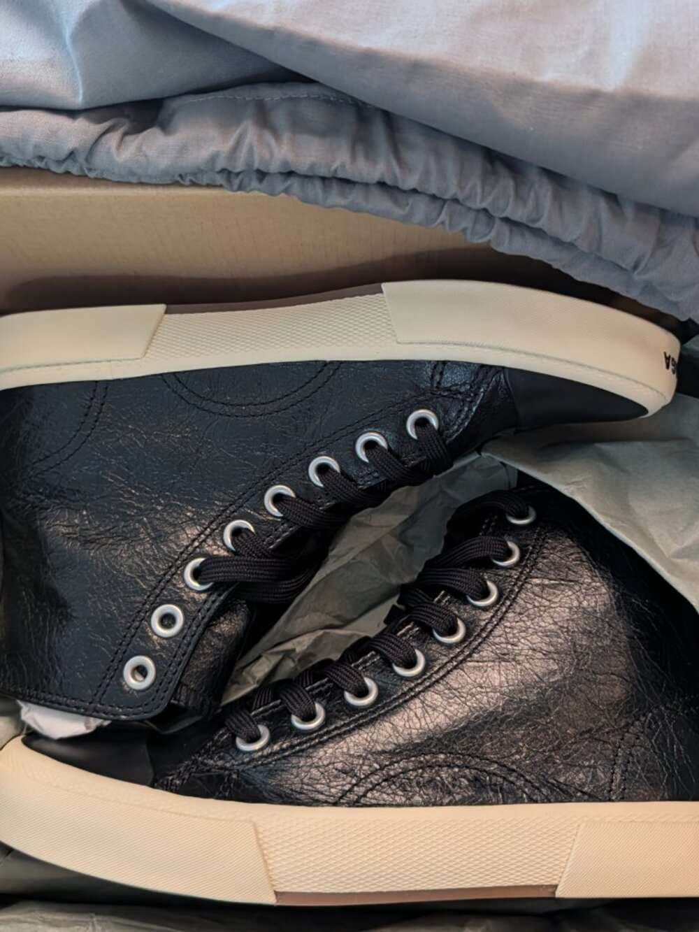 Balenciaga Paris High Top Sneakers Black Leather Size 39 - Picture 5 of 7